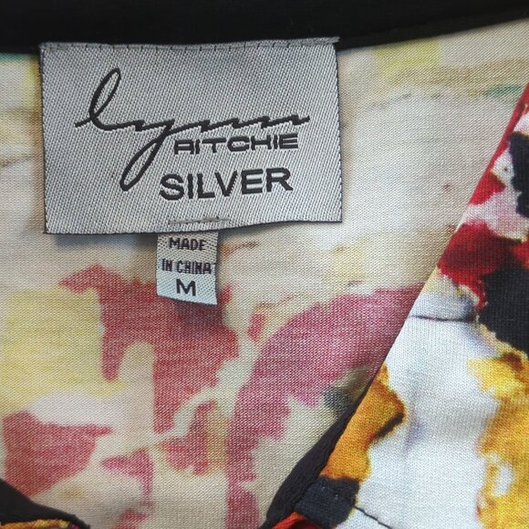Lynn Ritchie Silver Colorful Abstract Print Open Front zip Top Logan look size M - Picture 13 of 16